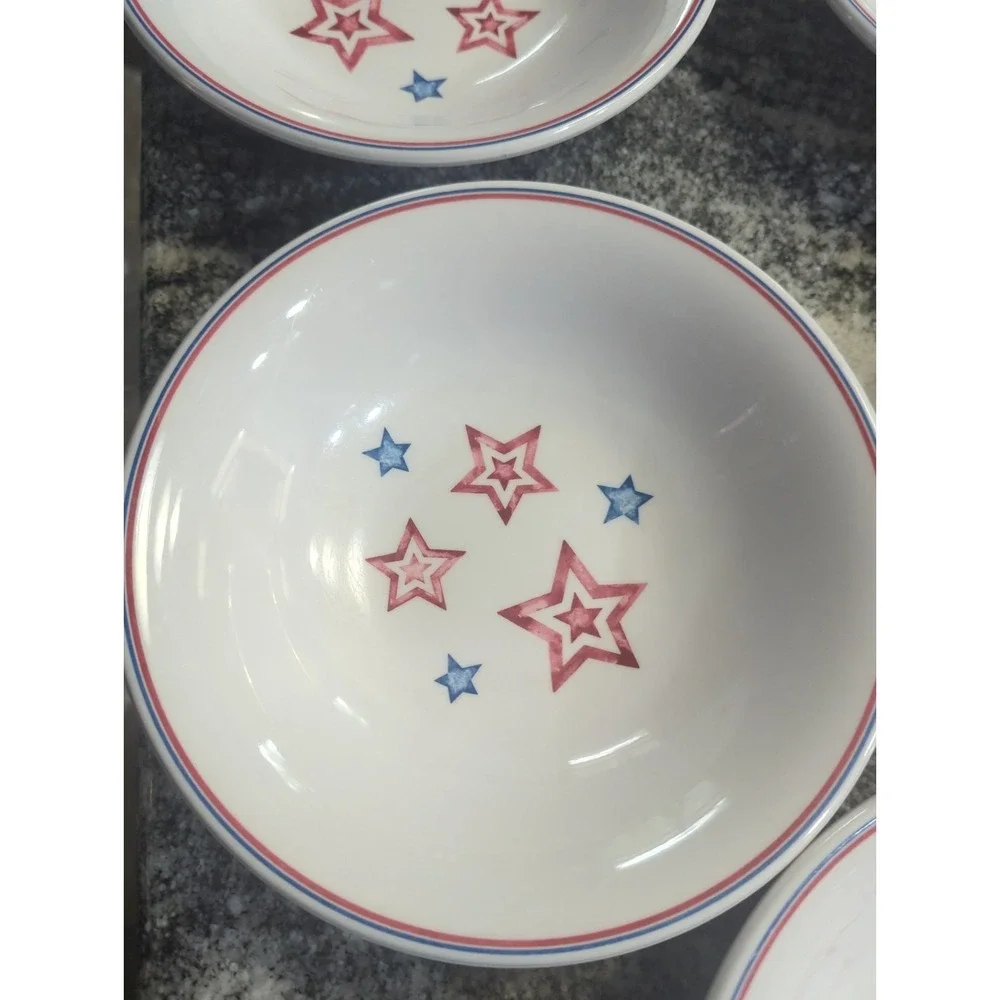5 Vintage Longaberger Stars and Stripes 4th of July Melamine Cereal/Salad Bowls